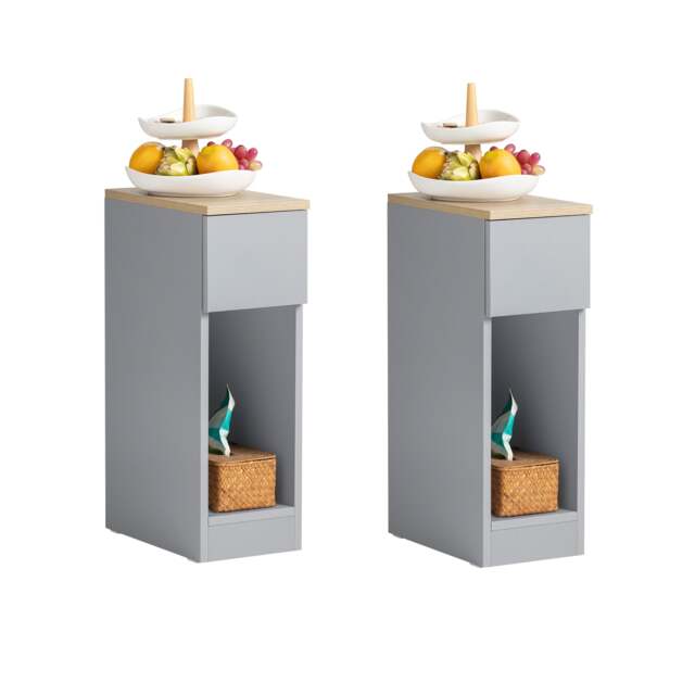 SoBuy FBT111-HGx2,Set of 2 Slim Bedside Table Nightstand with Drawer and Shelf