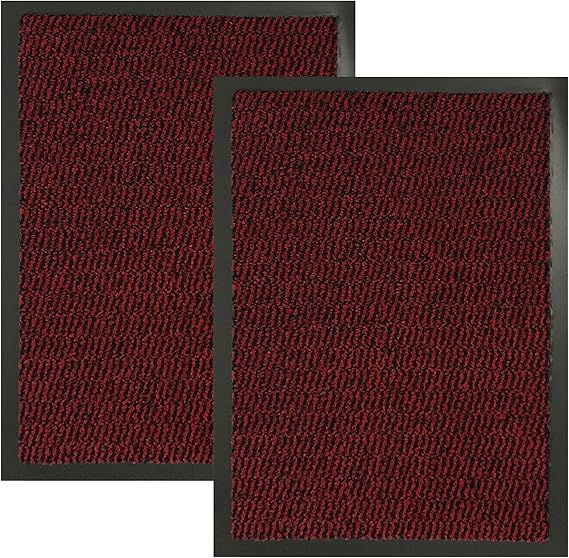 KAV Pack of 2 Door Mat Dirt Trapper for Indoor and Outdoor Non Slip, Floor and Kitchen Doormats Super Absorbent (40 X 60) (Red)