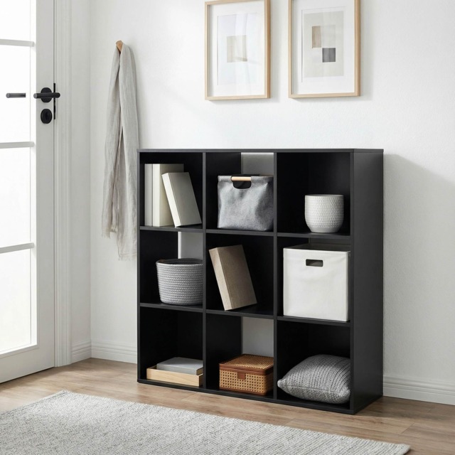 Jane - 3x3 Bookcase - Cube storage boxes (Black)
