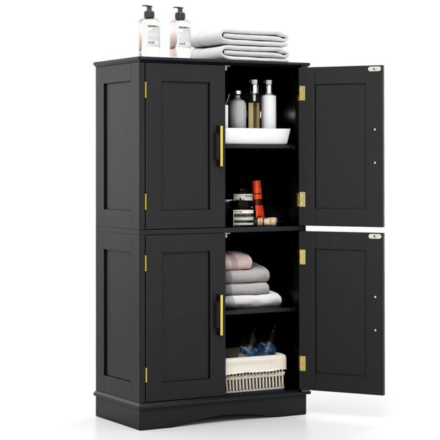 COSTWAY Bathroom Storage Cabinet Freestanding Pantry Cabinet-Black