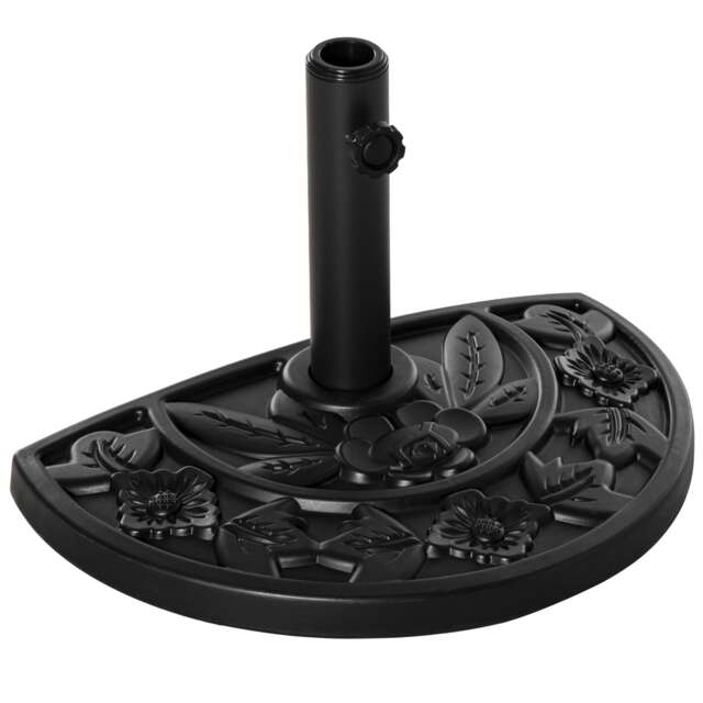 Outsunny 9kg Half Round Parasol Base Heavy Duty Weighted Umbrella Holder Stand Black Black