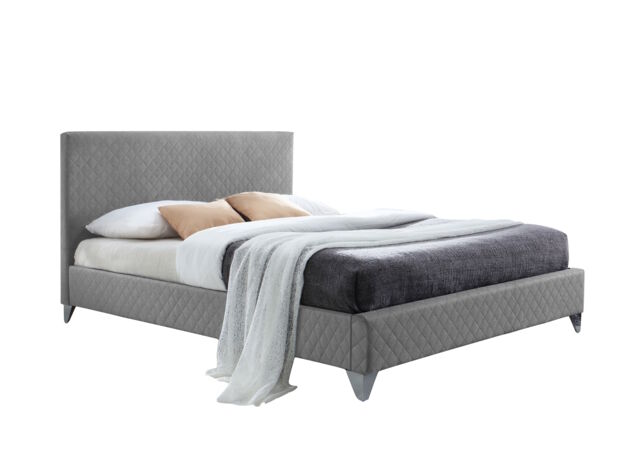 5ft King Size Light Grey Quilted Fabric,Upholstered,Bed Frame,Bedstead,Padded,Linen Grey King
