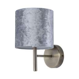 Brea - Antique Brass Wall Light with Grey Crushed Velvet Shade Yellow Grey 1