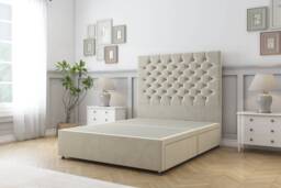 Sloomy Mayfair Cream Plush Divan Bed Base No Drawers With 26 Inch Strutted Headboard Cream Cream King 1