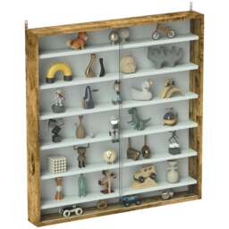 HOMCOM Wall Display Cabinet w/ Shelves Glass Doors Brown