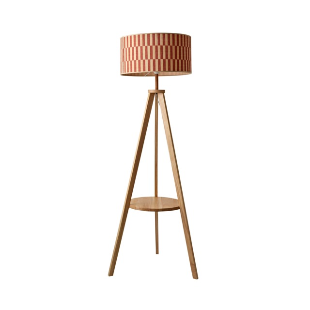 ValueLights Morrigan Orange Check Bamboo Shade Tripod Floor Lamp Brown