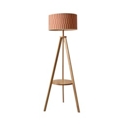 ValueLights Morrigan Orange Check Bamboo Shade Tripod Floor Lamp Brown