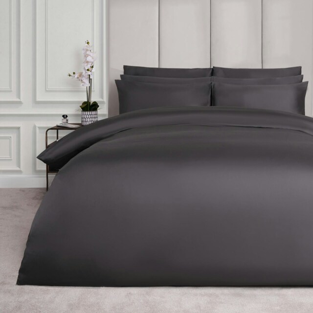 OHS 100% Cotton 220TC Luxury Duvet Cover and Pillowcase Set, Single - Charcoal