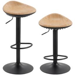HOMCOM Set of 2 Breakfast Barstools, PU Leather Swivel Bar Stools, Oak Brown Oak 40 x 40 x 63-84 cm