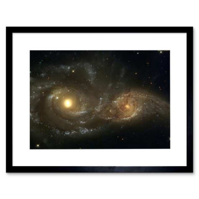 "NASA Hubble Interacting Spiral Galaxies 9x7"" Black Framed Wall Art Print"
