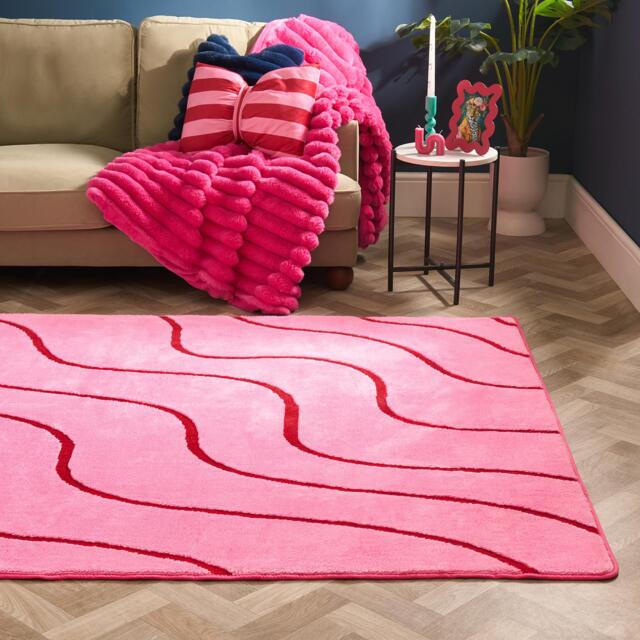 OHS Tufted Contour Rug Soft Floor Carpet Non Slip Area Mat - 120 x 170cm Pink Pink/Red 120cm x 170cm