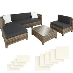 Rattan lounge set with aluminum frame, including covers in 2 colors Brown nature 1