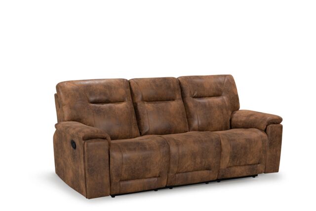 Faux Leather Suede Brown 3 Seater Manual Recliner Sofa MURCIA