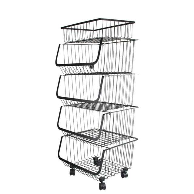 Living and Home Kitchen Metal Basket Trolley Wire Storage Rack 5-Tier