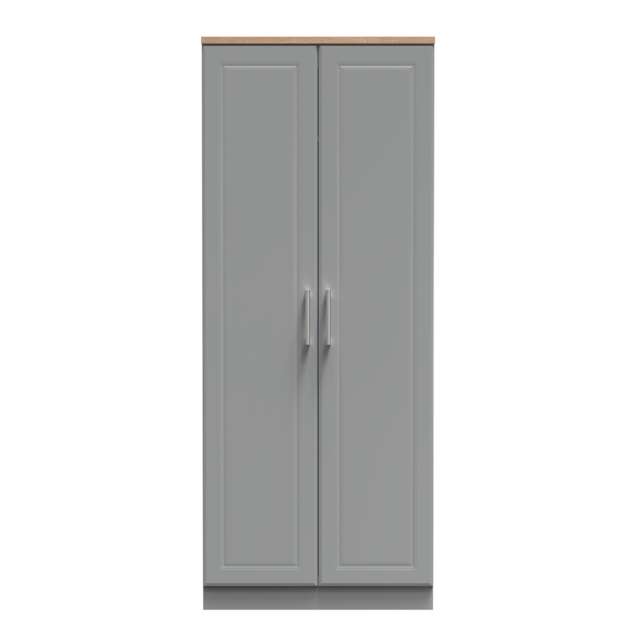 Norfolk Double Wardrobe in Dusk Grey & Bardolino Oak (Ready Assembled) Grey Dusk Grey & Bardolino Oak