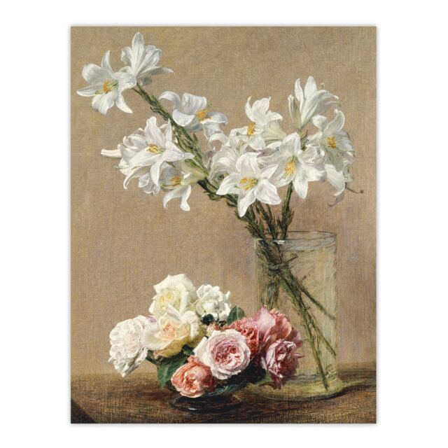 Still Life Roses and Lilies Latour Huge Wall Art Print 18X24 In