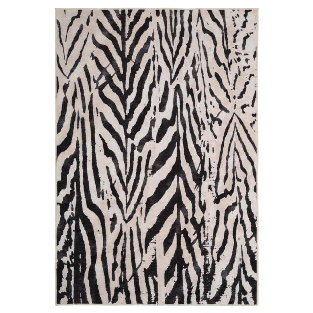 Zebra Print Cotton Chenille Rug Black White Machine Washable 200cm x 290cm