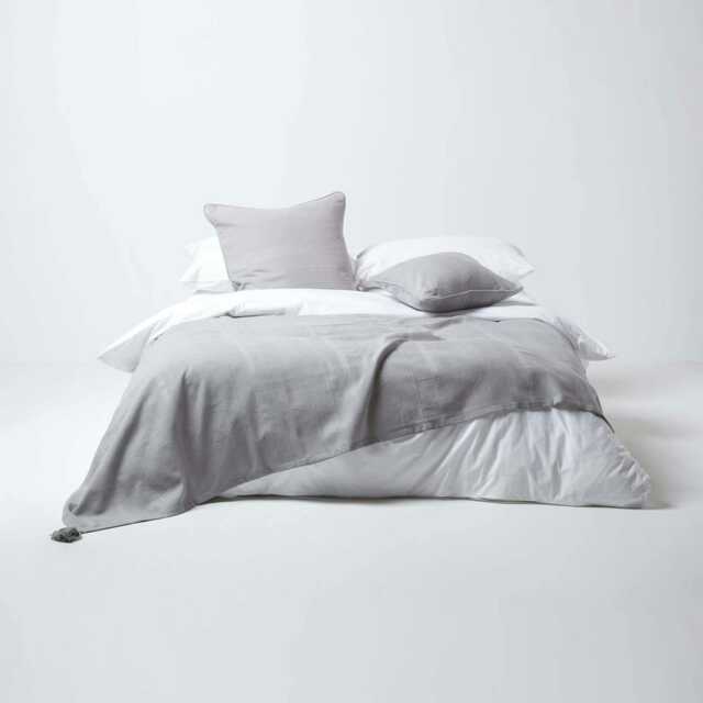 Homescapes Cotton Rajput Ribbed Silver Grey Throw - 255 x 360 cm Grey 1