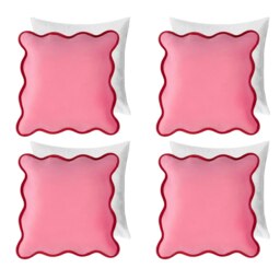 OHS 4 x Matte Velvet Scallop Edge Filled Cushions, 45x45cm - Pink/Red Multi Pink and Red 45 x 45cm 4