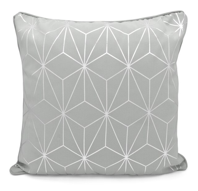 Modern Geomtric Foil Print Cushion - 43cm x 43cm Grey Silver
