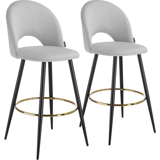 Bar Stool Rachel with backrest and velvet look cover, 49 x 58 x 110 cm Grey light grey/black 58 x 49 x 110 cm 2