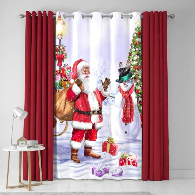 Fusion Santa & Snowy Eyelet Single Panel Door Curtain Multi