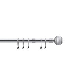 16 - 19mm Satin Silver Serrated Ball Metal Curtain Pole Set 120 - 215cm Silver Silver