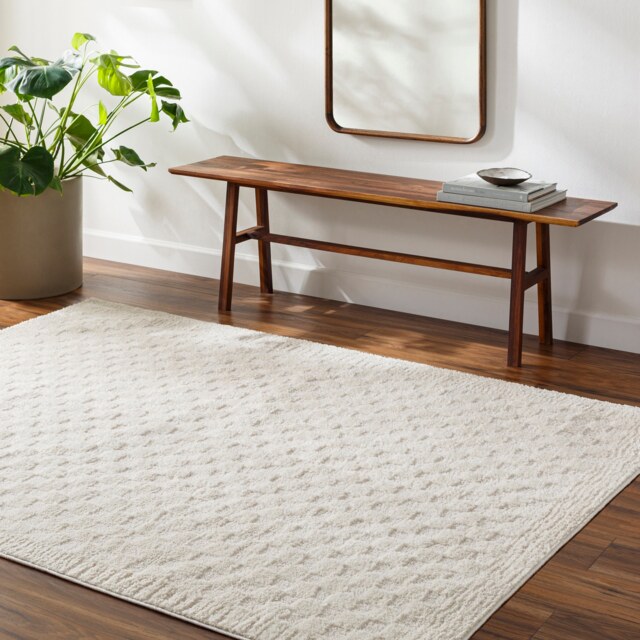 LIVABLISS Freud-Modern High Pile Checkered Rug 200 x 275 cm Ivory Off-White