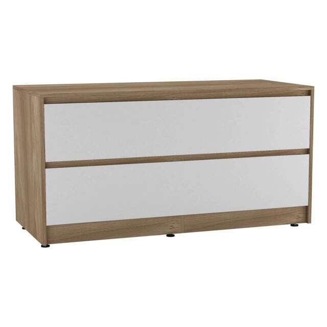 URBNLIVING 4 Drawer Wide Chest Of Drawers Bedroom Storage Unit Multi Oak Carcass + White Drawers