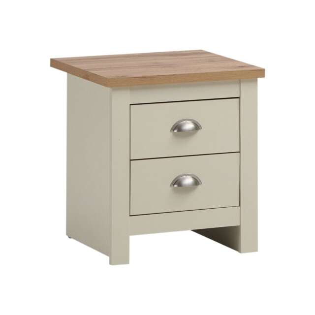 Lisbon Bedside Cabinet Bedroom Furniture Nightstand Table 2 Drawers Cream