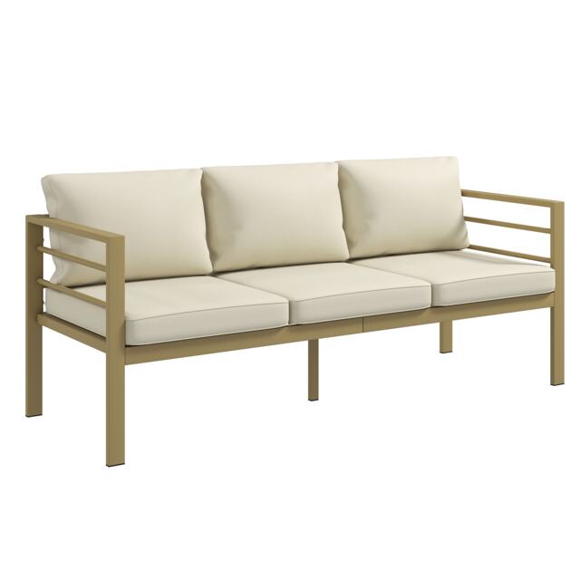 Outsunny Garden Bench with Cushions, Outdoor Furniture, Cream White Cream Cream White, Champagne Gold Three Seater