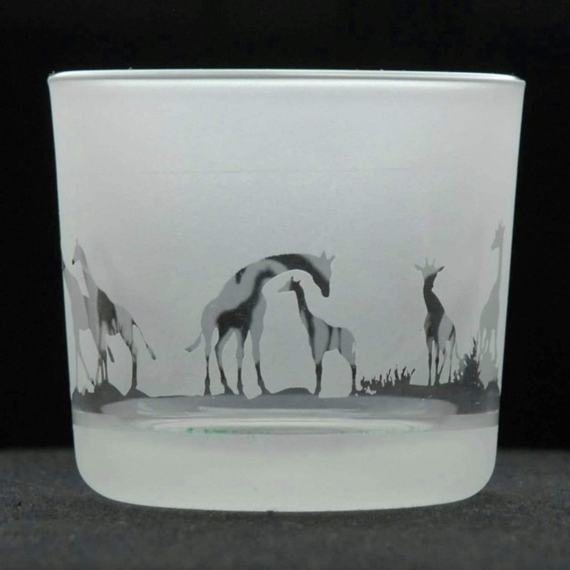 Animo Glass Engraved Votive Tealight Holder Giraffe