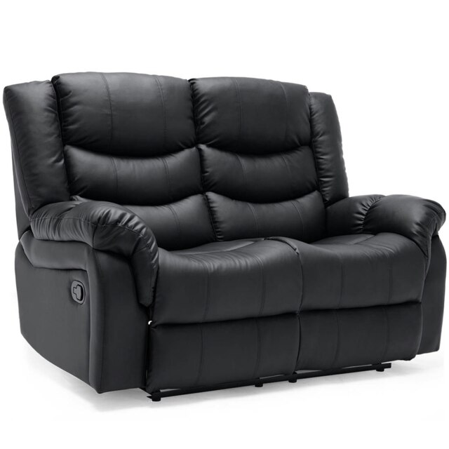 Seattle 2 Seater Manual High Back Bonded Leather Recliner Sofa (Black)
