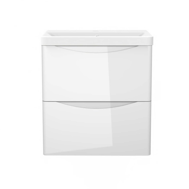 AICA 500mm Wall-Hung White Bathroom Vanity Unit With Integrated Sink,2 Soft-Close Drawers for Storage