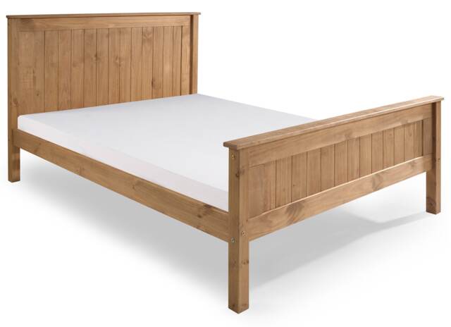 4ft Small Double Waxed Pine,Wood,Wooden High Foot End,Solid Panel Bed Frame.Shaker Style Clear Natural Pine Small Double