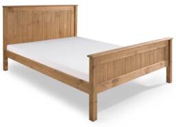 4ft Small Double Waxed Pine,Wood,Wooden High Foot End,Solid Panel Bed Frame.Shaker Style Clear Natural Pine Small Double
