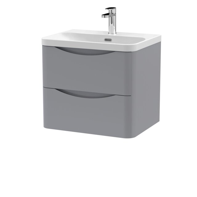 Balterley Arch Modern Wall Hung 2-Drawer Bathroom Vanity with Thin Edge Ceramic Basin Grey Satin Grey