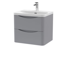 Balterley Arch Modern Wall Hung 2-Drawer Bathroom Vanity with Thin Edge Ceramic Basin Grey Satin Grey