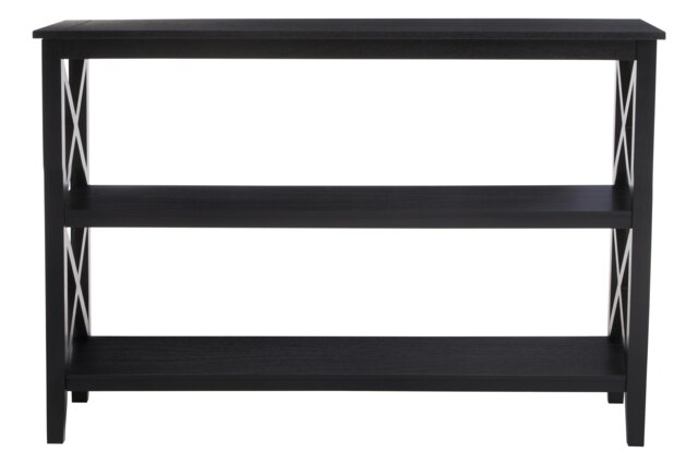 Orsina Three Shelf Wide Black Book Case, Pine Wood Tall Book Shelf, Large Book Case for Home & Office