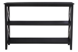 Orsina Three Shelf Wide Black Book Case, Pine Wood Tall Book Shelf, Large Book Case for Home & Office