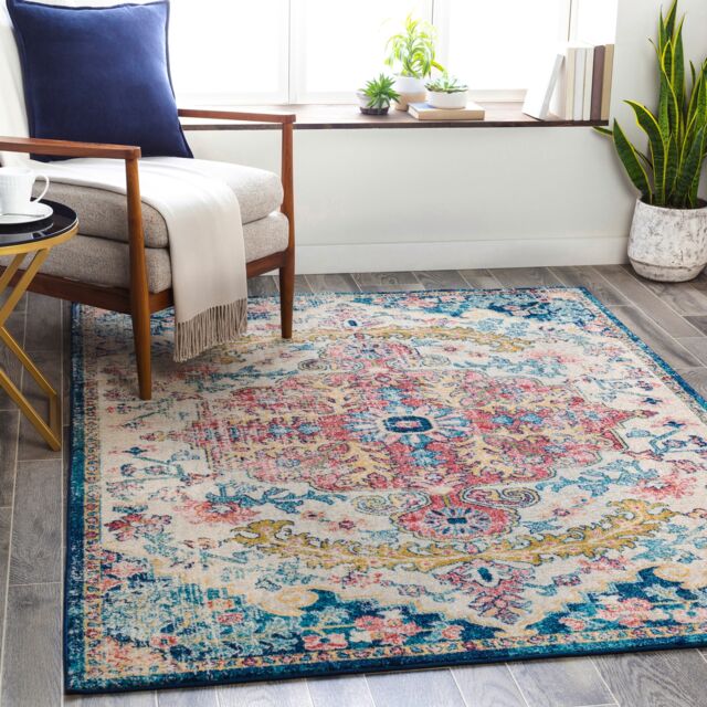 LIVABLISS Murat-Vintage Traditional Boho Rug 200 x 275 cm Blue Red Yellow