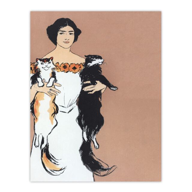 "Woman Holding Two Cats Drawing Vintage Wall Art Print Penfield 18x24"""