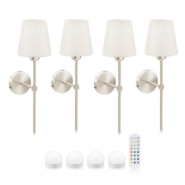 Omniance Monaco Rechargeable Wireless Wall Lights with Remote Clear Satin Nickel