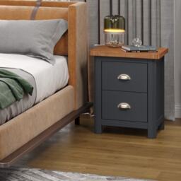 Dunkeld 2 Drawer Bedside Cabinet - Midnight Blue Finish with Traditional Solid Wood and Antique Waxed Hardwood Top Blue Midnight Blue One Size 1