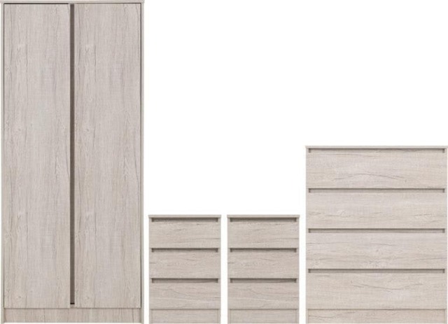 Malvern 4 Piece Bedroom Set With 2 Door Double Wardrobe Brown Urban Snow