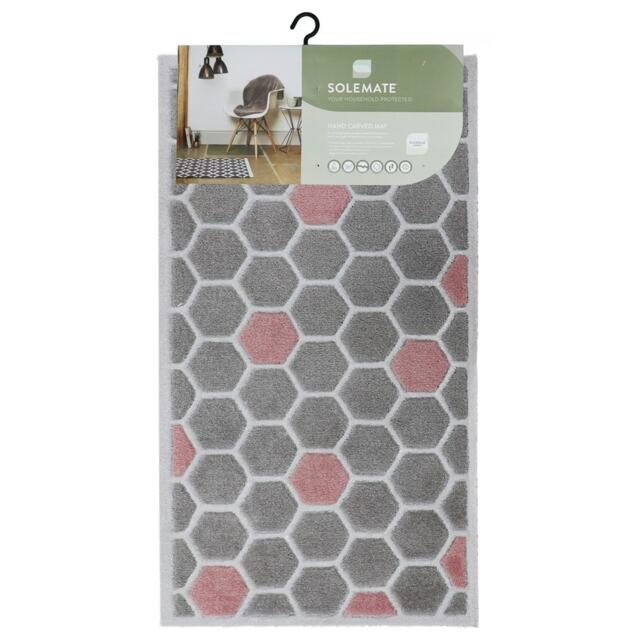 JVL Solemate Hand Carved Machine Washable Door Mat 57x100cm - Honeycomb