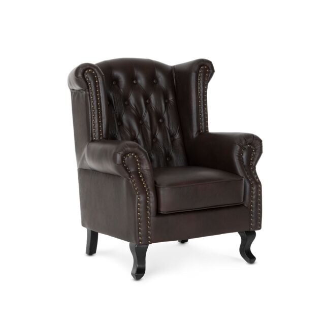 Faux Leather Balmoral Wing Back Chair with Buttons Brown