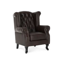 Faux Leather Balmoral Wing Back Chair with Buttons Brown