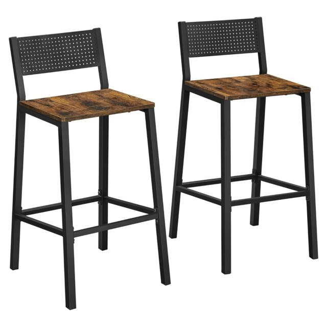 Set of 2 Breakfast Bar Stools with Footrest and Backrest Brown Brown