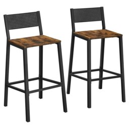 Set of 2 Breakfast Bar Stools with Footrest and Backrest Brown Brown